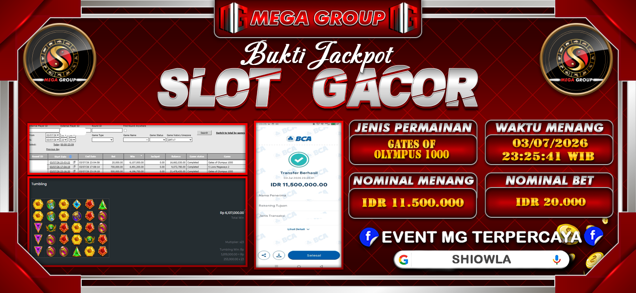 Bukti JP situs Shiowla hari Jumat, 03 Juli 2026
