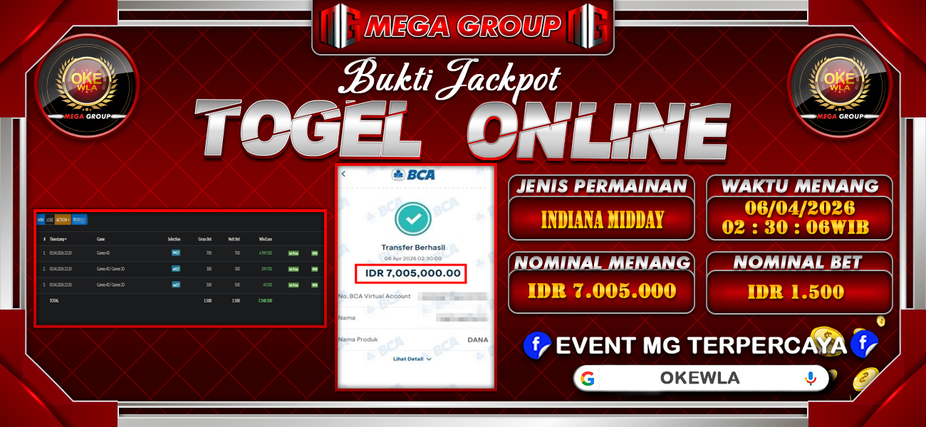 Bukti JP situs Okewla hari Senin, 06 April 2026