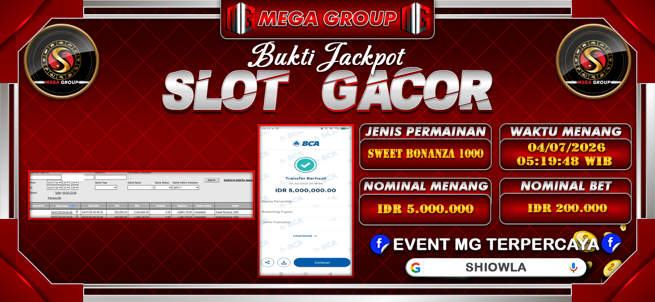 Bukti JP situs Shiowla hari Sabtu, 04 Juli 2026
