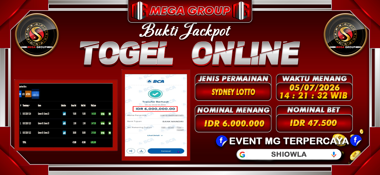 Bukti JP situs Shiowla hari Senin, 06 Juli 2026