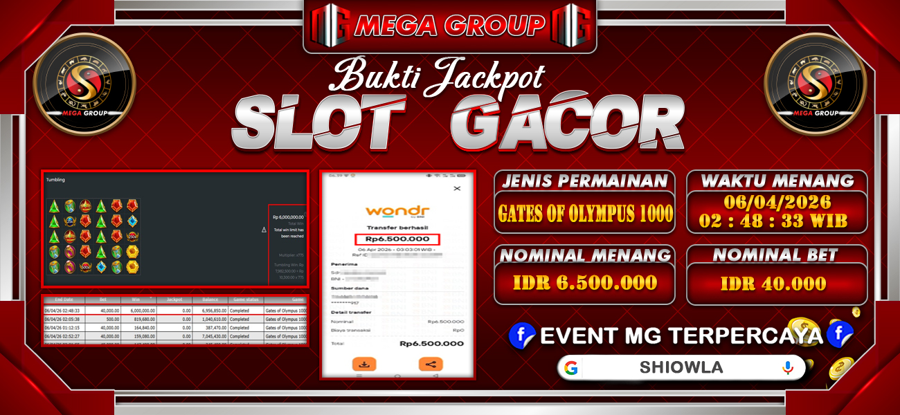 Bukti JP situs Shiowla hari Senin, 06 April 2026