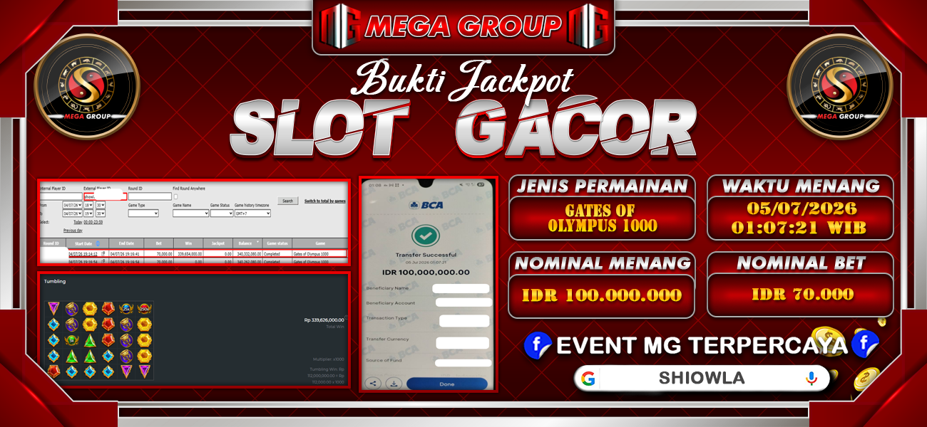 Bukti JP situs Shiowla hari Minggu, 05 Juli 2026