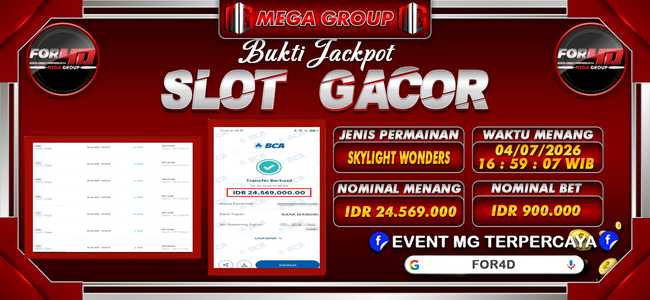 Bukti JP situs For4D hari Sabtu, 04 Juli 2026