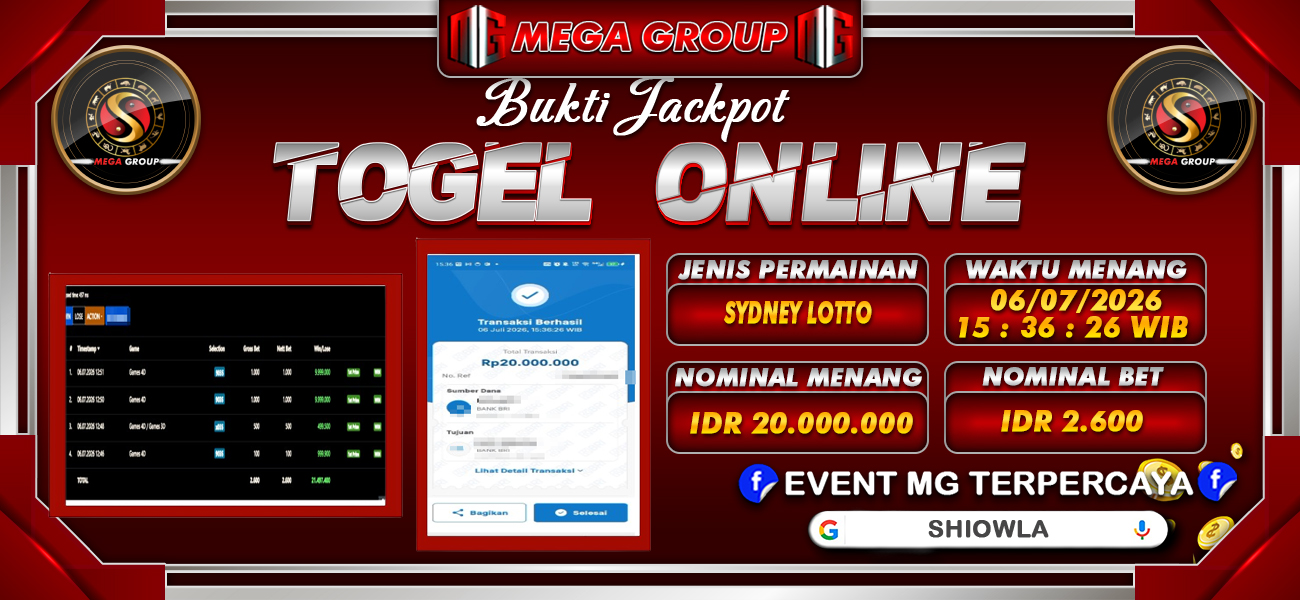 Bukti JP situs Shiowla hari Senin, 06 Juli 2026