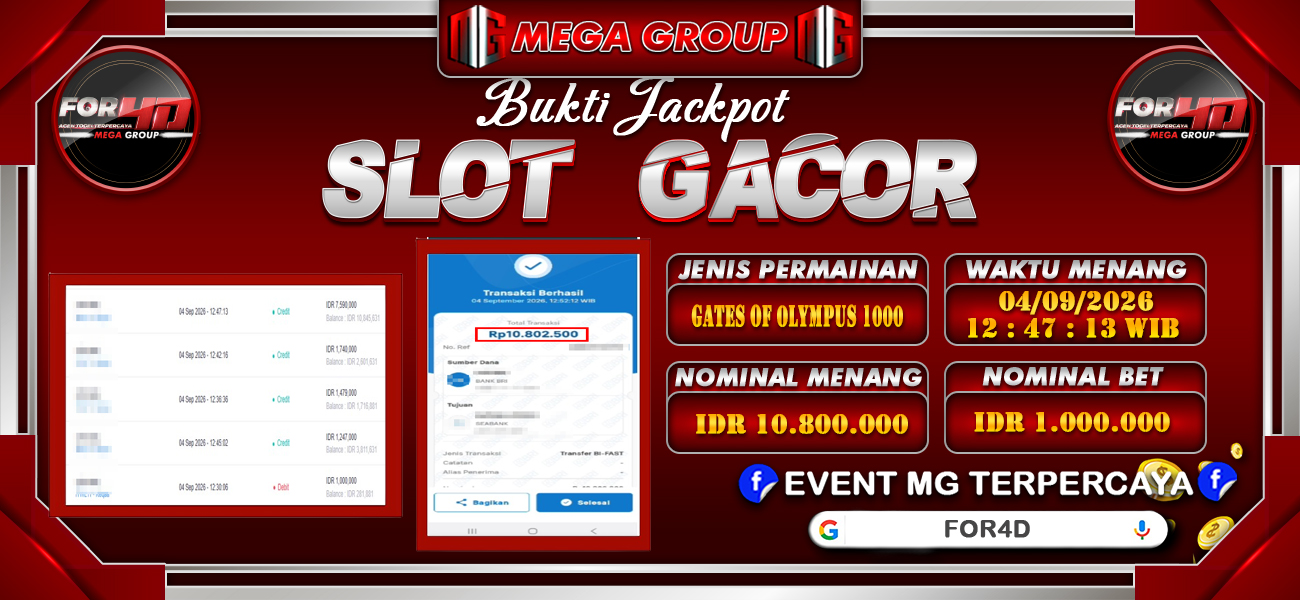 Bukti JP situs For4D hari Jumat, 04 September 2026
